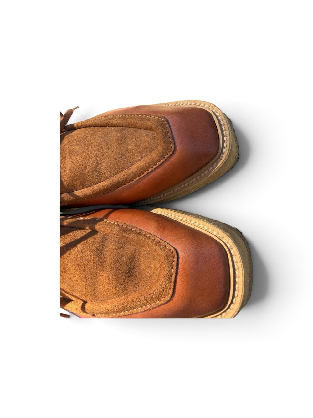 Stella McCartney Suede & Leather Lace-Up Loafers in Cognac, Size 39+ - Picture 3 of 6